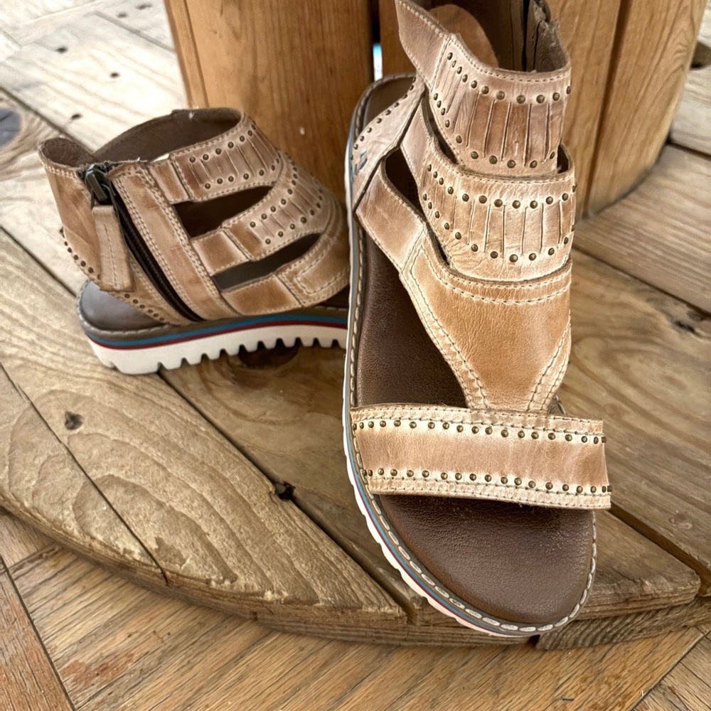 Womens Tan Studded Wedge Sandals - Casual Summer Comfort